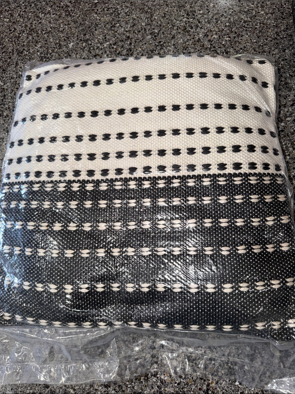 Black and White Striped Accent Pillow with Woven Stitch Detail